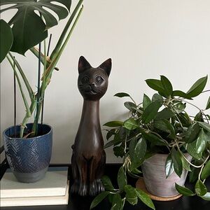 MCM Vintage WOOD Handcarved Cat 20" Tall Statue Sculpture